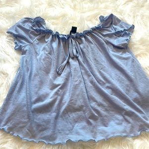 Off the shoulder light blue top with ruffled sleeves, size UK 12/USA 8